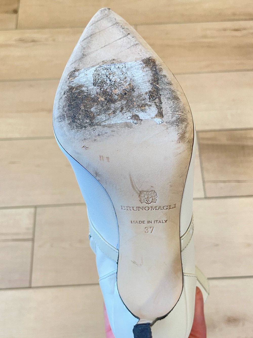 Brunomagli White Pointed Stiletto Leather Ankle Boots with Side Zip size 37 - Picture 10 of 12